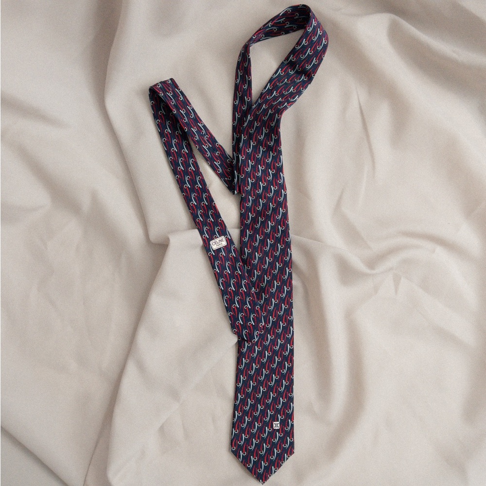 Céline Paris • Navy,  Red, and Light Blue Patterned Tie